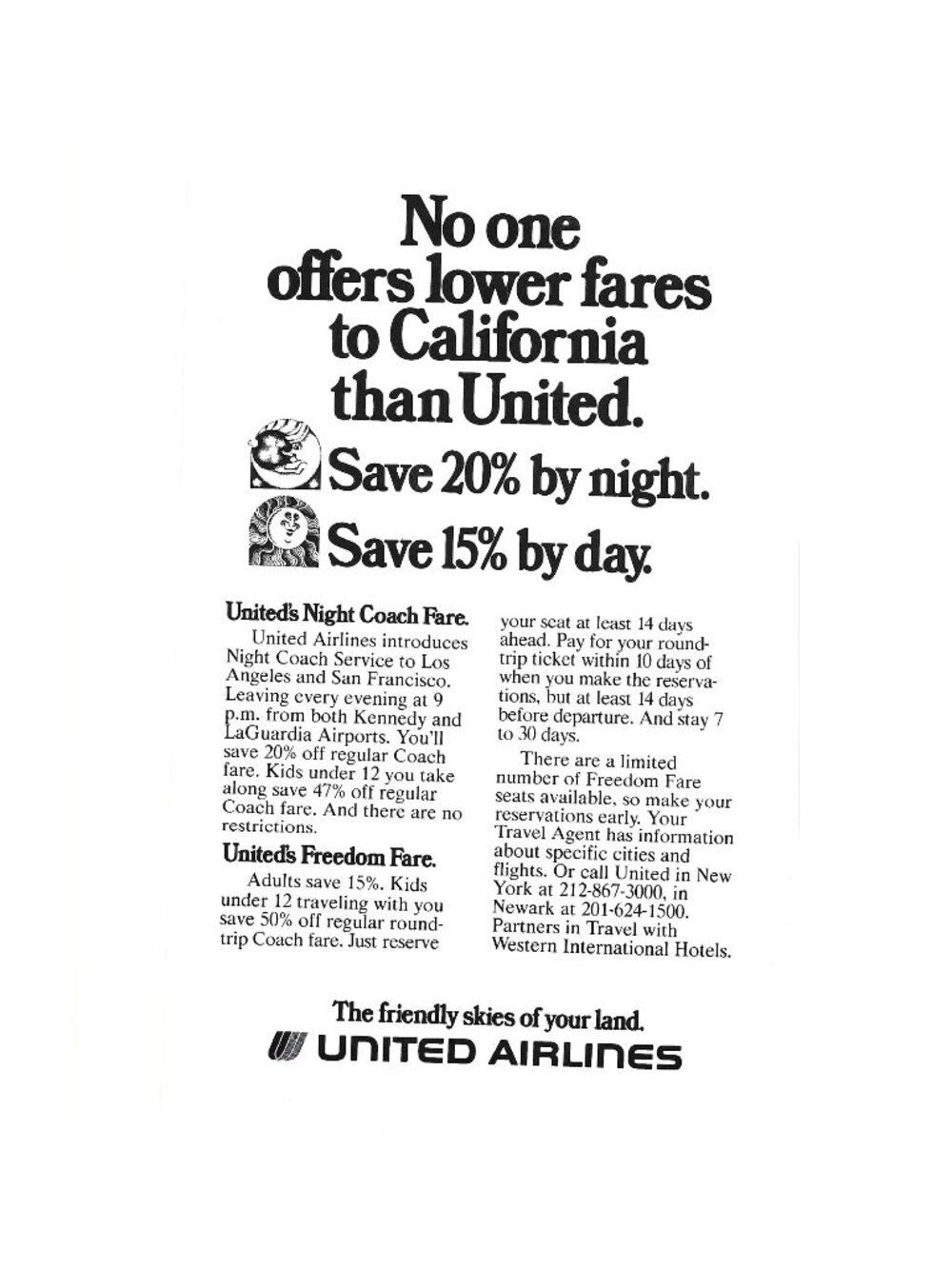 Print Ad No One Offers Lower Fares To California Than United Travel Airlines AD